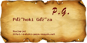Páhoki Géza névjegykártya